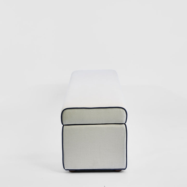 Brighton Storage Ottoman Ivory with Blue Piping