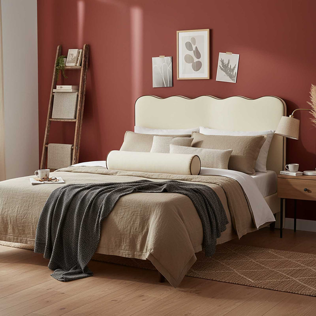 Avoca Bedhead King Ivory with Chocolate Piping