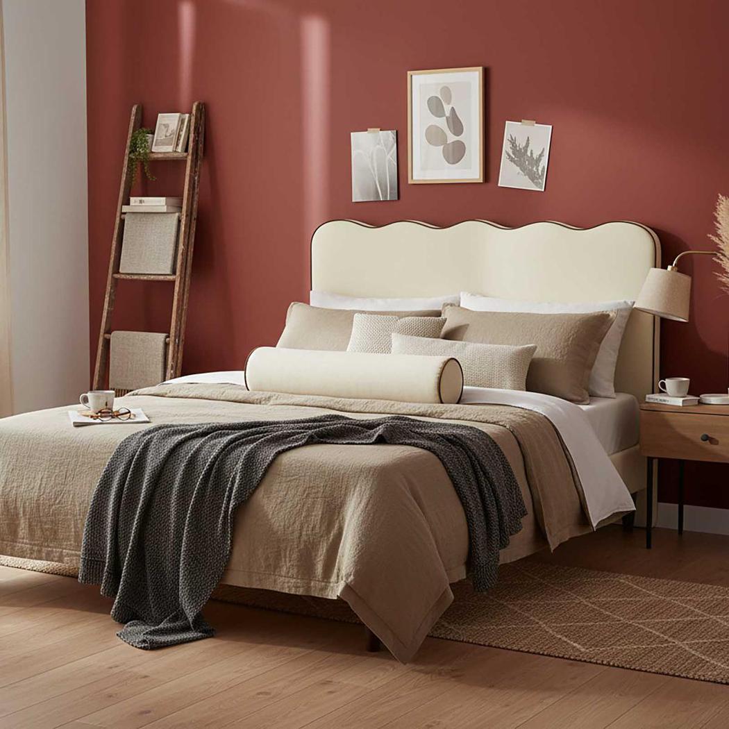 Avoca Bedhead King Ivory with Chocolate Piping