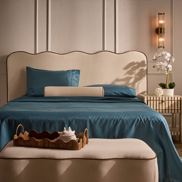 Avoca Bedhead King Ivory with Chocolate Piping