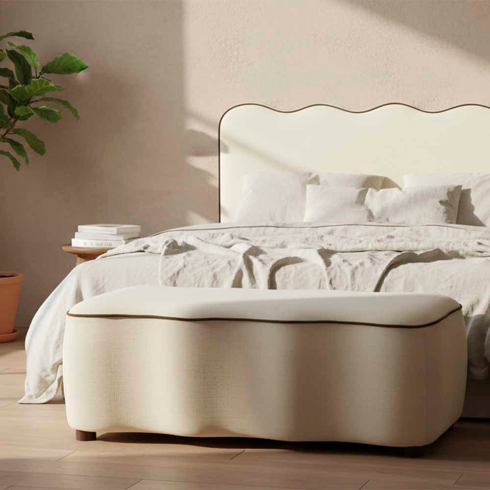 Avoca Ottoman Ivory with Chocolate Piping