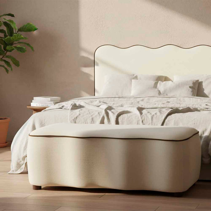 Avoca Ottoman Ivory with Chocolate Piping