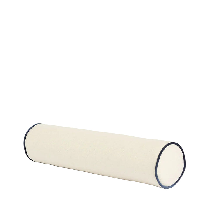 Brighton Bolster Cushion Ivory with Blue Piping