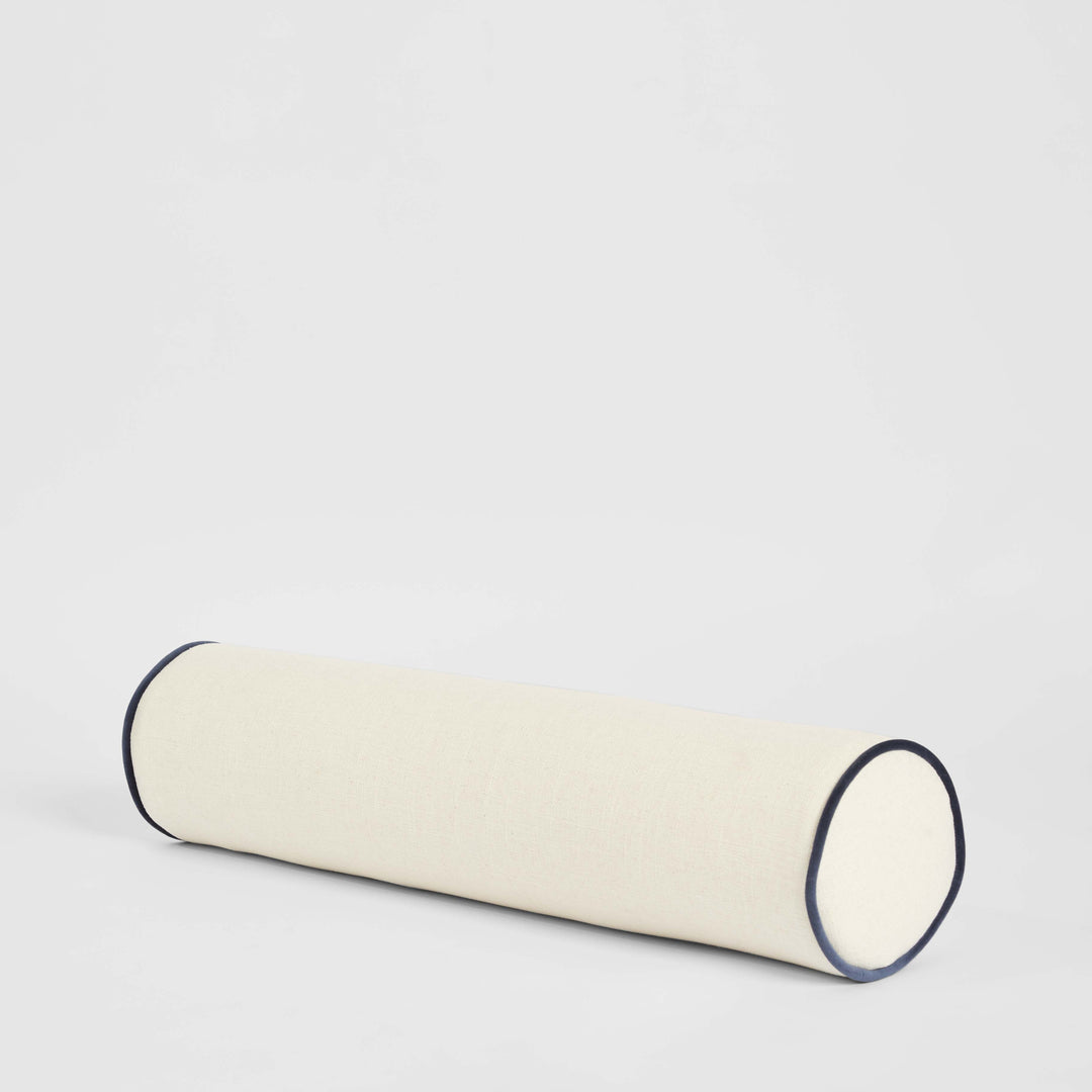 Brighton Bolster Cushion Ivory with Blue Piping