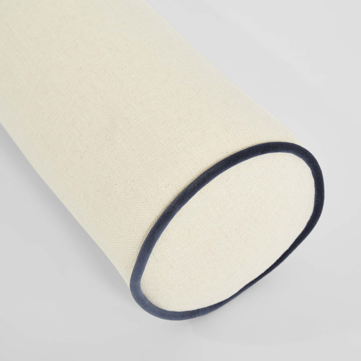 Brighton Bolster Cushion Ivory with Blue Piping