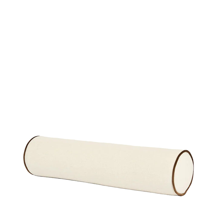 Avoca Bolster Cushion Ivory with Chocolate Piping