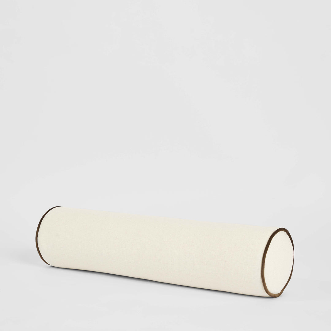 Avoca Bolster Cushion Ivory with Chocolate Piping