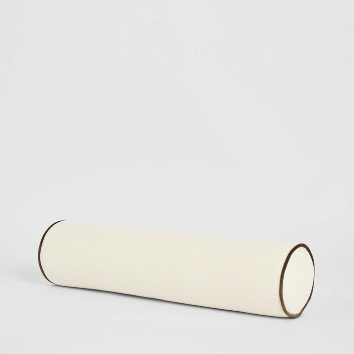 Avoca Bolster Cushion Ivory with Chocolate Piping