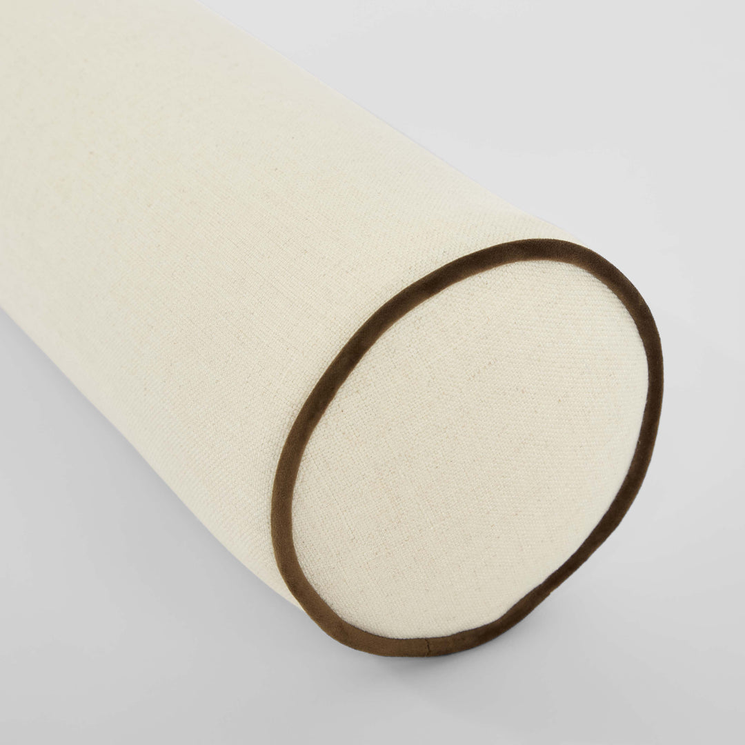 Avoca Bolster Cushion Ivory with Chocolate Piping