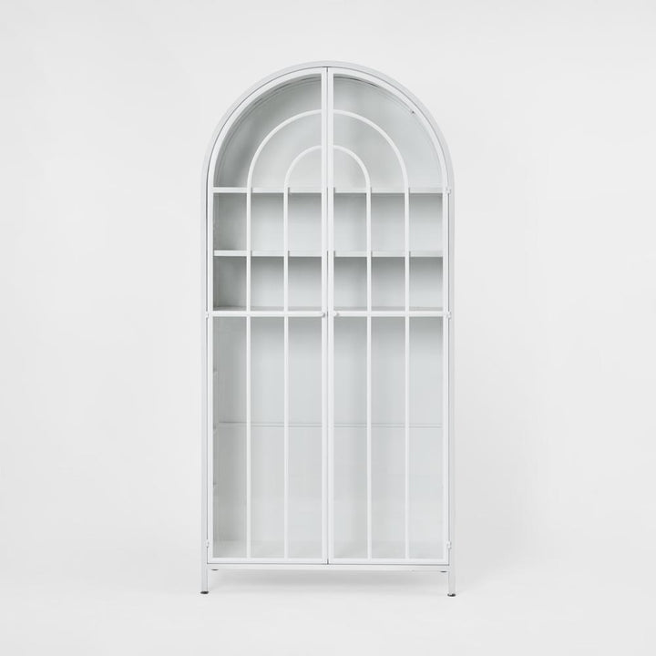 Hamptons Arched Glass Doors Cabinet White