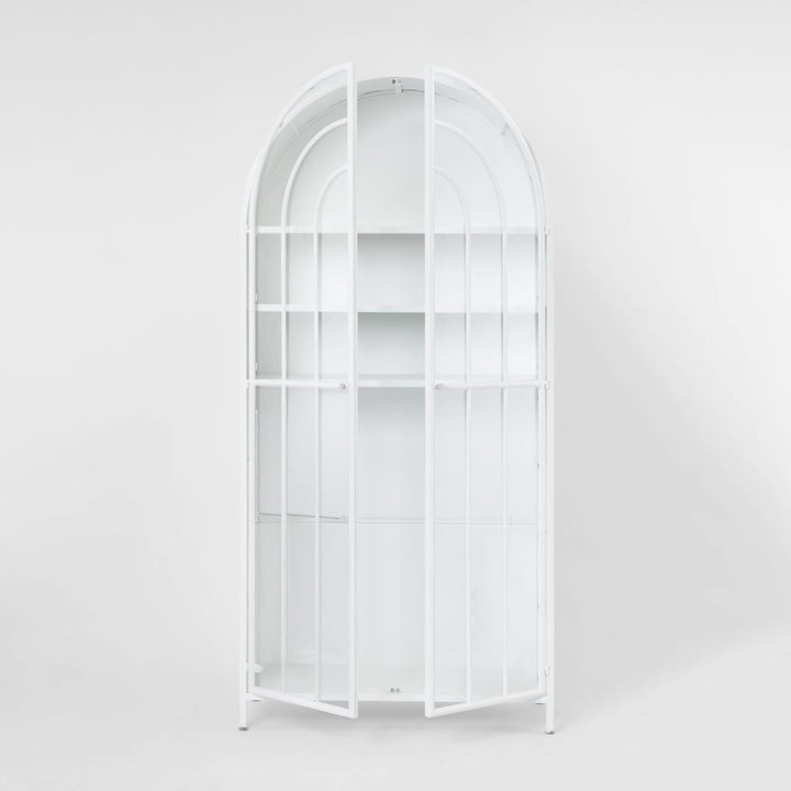 Hamptons Arched Glass Doors Cabinet White