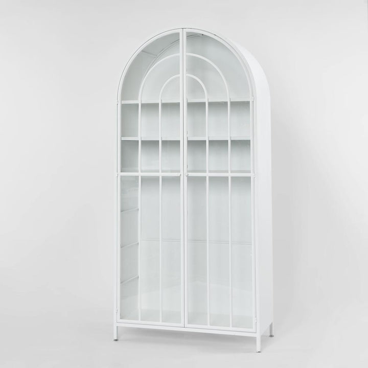 Hamptons Arched Glass Doors Cabinet White