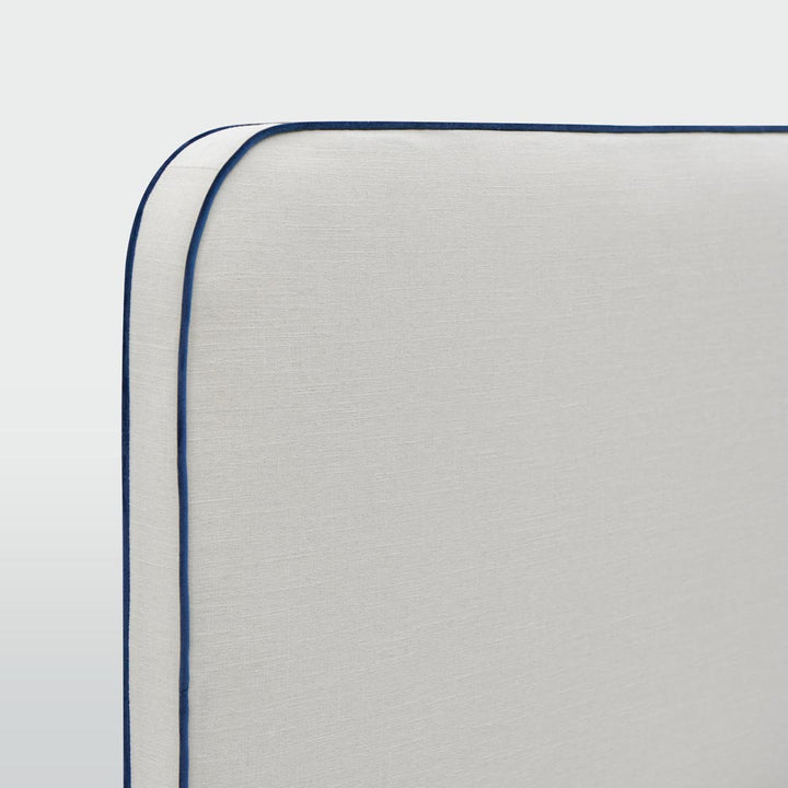 Brighton Bedhead Queen Ivory with Blue piping