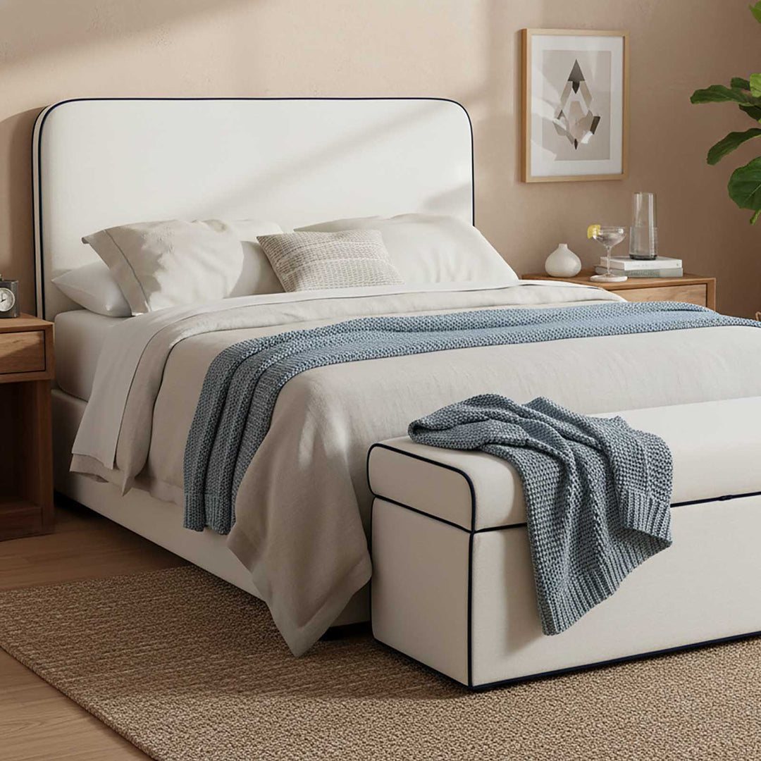 Brighton Bedhead Ivory with Blue Piping