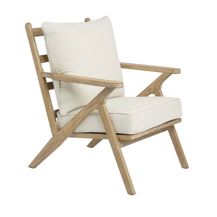 Ashwood Timber Armchair with natural cushions linen blend