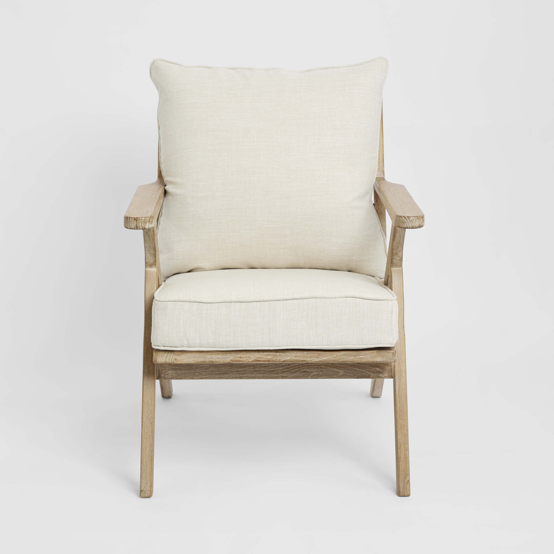 Ashwood Timber Armchair with natural cushions linen blend