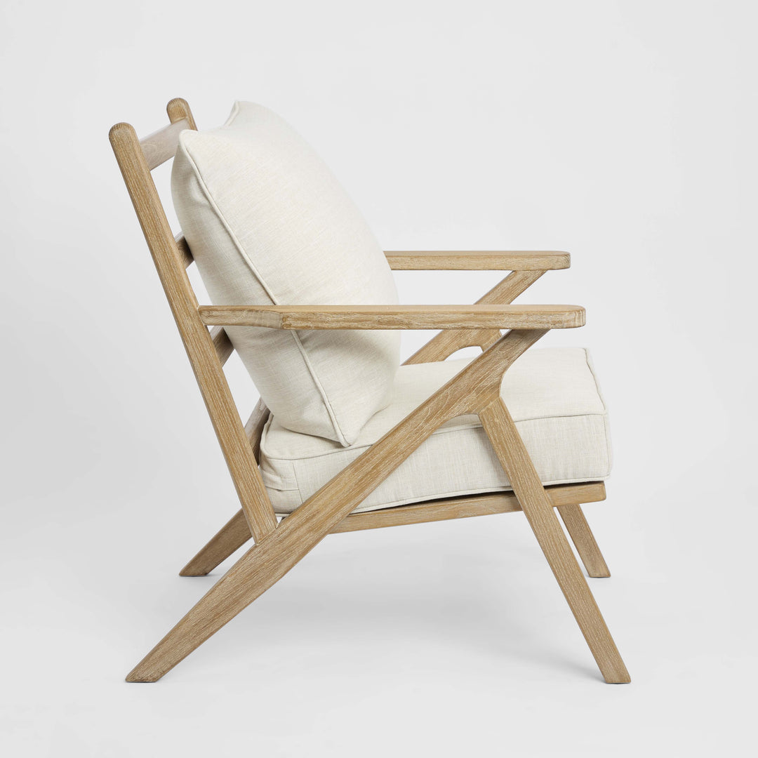Ashwood Timber Armchair with natural cushions linen blend