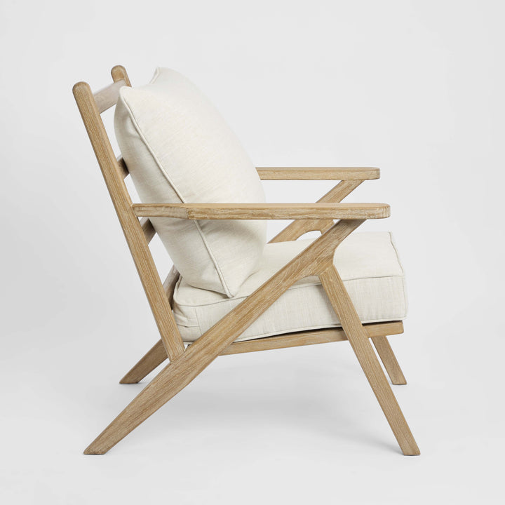 Ashwood Timber Armchair with natural cushions linen blend