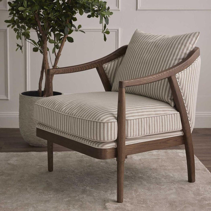 Asteria ArmchairDarkwood & Beige Stripe