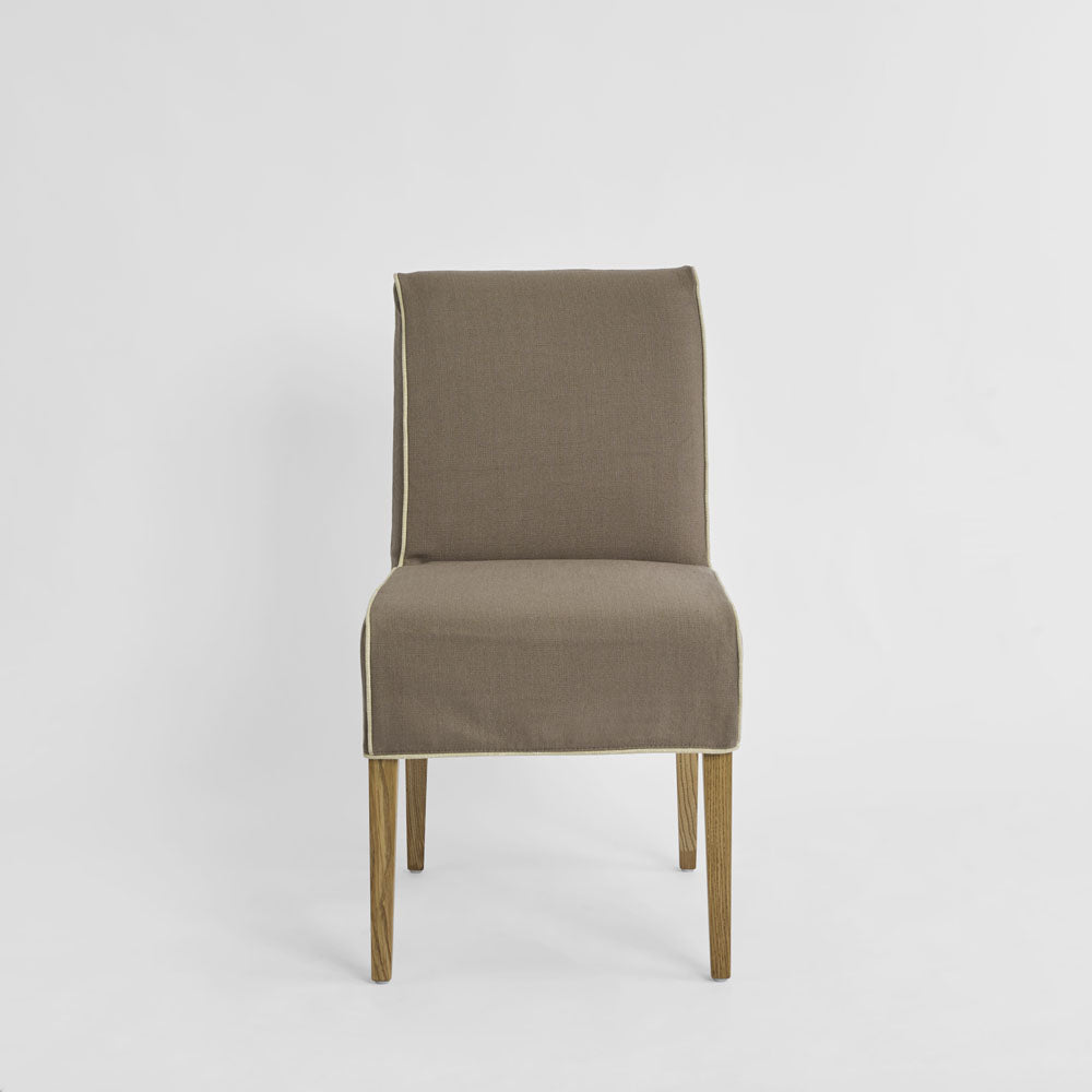 Slip Cover Only - Clifton Dining Chair Short Brown W/Ivory Piping