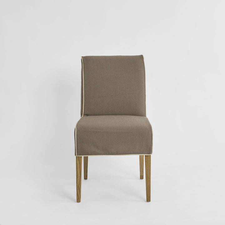 Slip Cover Only - Clifton Dining Chair Short Brown W/Ivory Piping