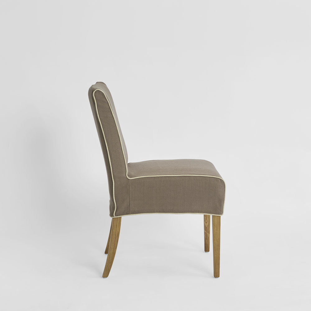Slip Cover Only - Clifton Dining Chair Short Brown W/Ivory Piping