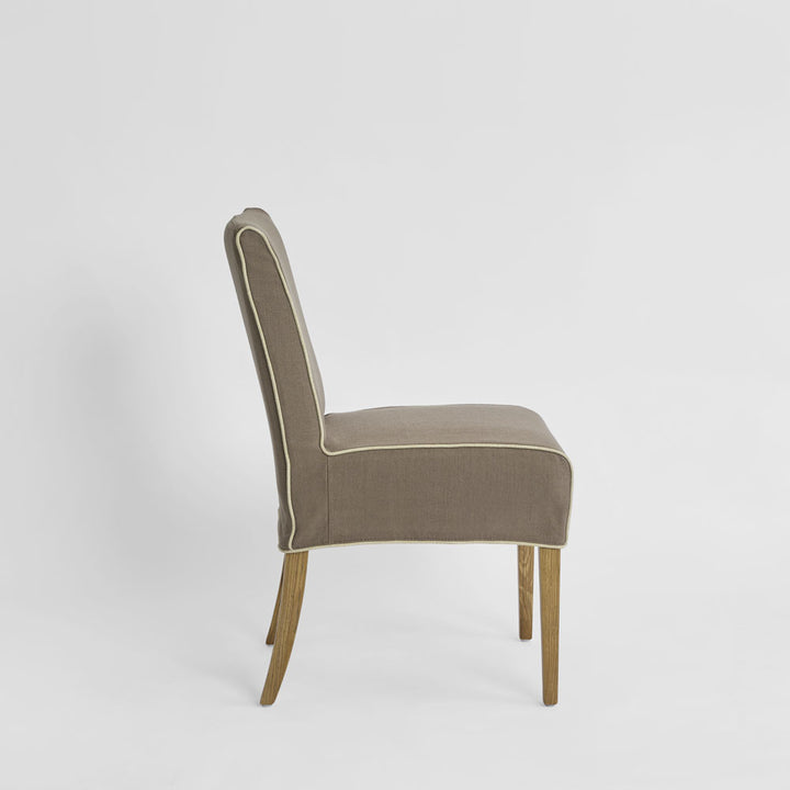 Slip Cover Only - Clifton Dining Chair Short Brown W/Ivory Piping