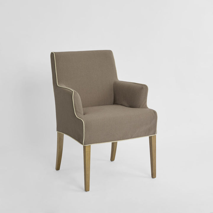 Slip Cover Only - Clifton Dining Chair W/Arms Short Brown W/Ivory Piping