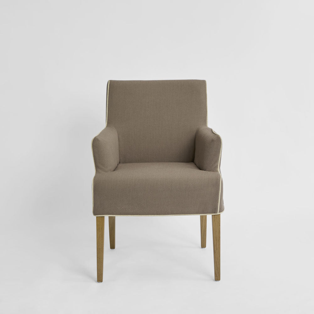 Slip Cover Only - Clifton Dining Chair W/Arms Short Brown W/Ivory Piping