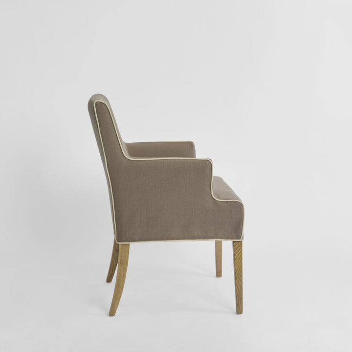 Slip Cover Only - Clifton Dining Chair W/Arms Short Brown W/Ivory Piping