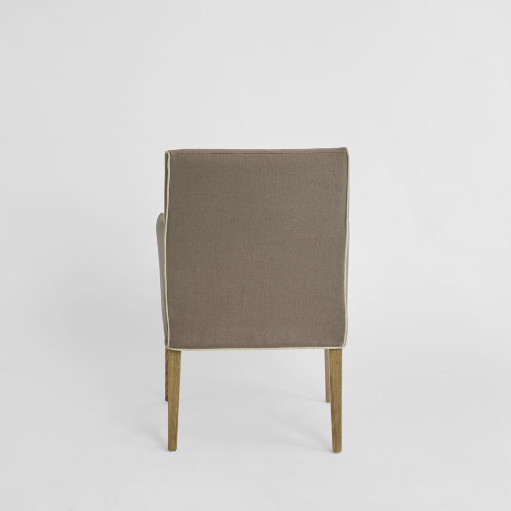 Slip Cover Only - Clifton Dining Chair W/Arms Short Brown W/Ivory Piping