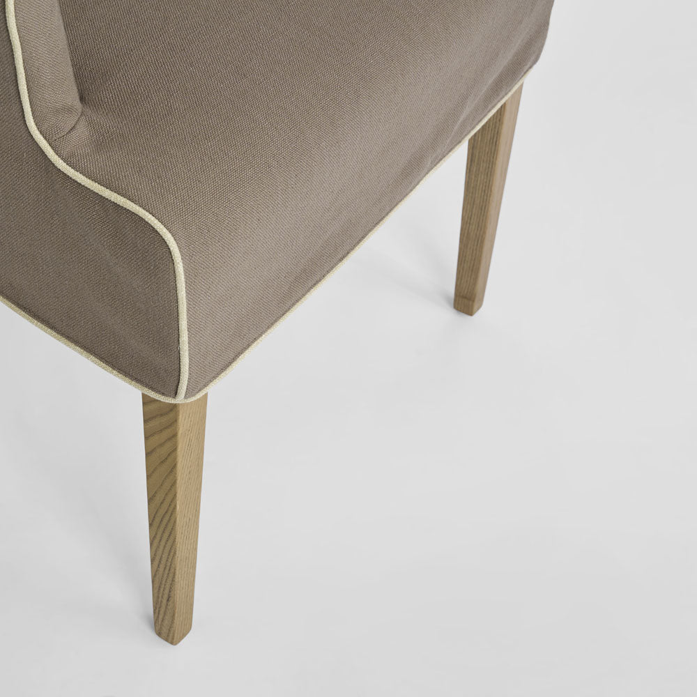 Slip Cover Only - Clifton Dining Chair W/Arms Short Brown W/Ivory Piping