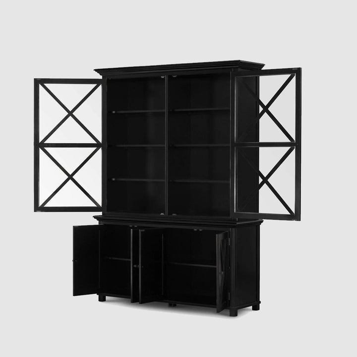 Sorrento Large Glass Door Hamptons Cabinet Black