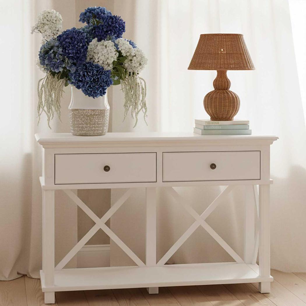 Sorrento Hamptons 130cm 2 Drawer Console White