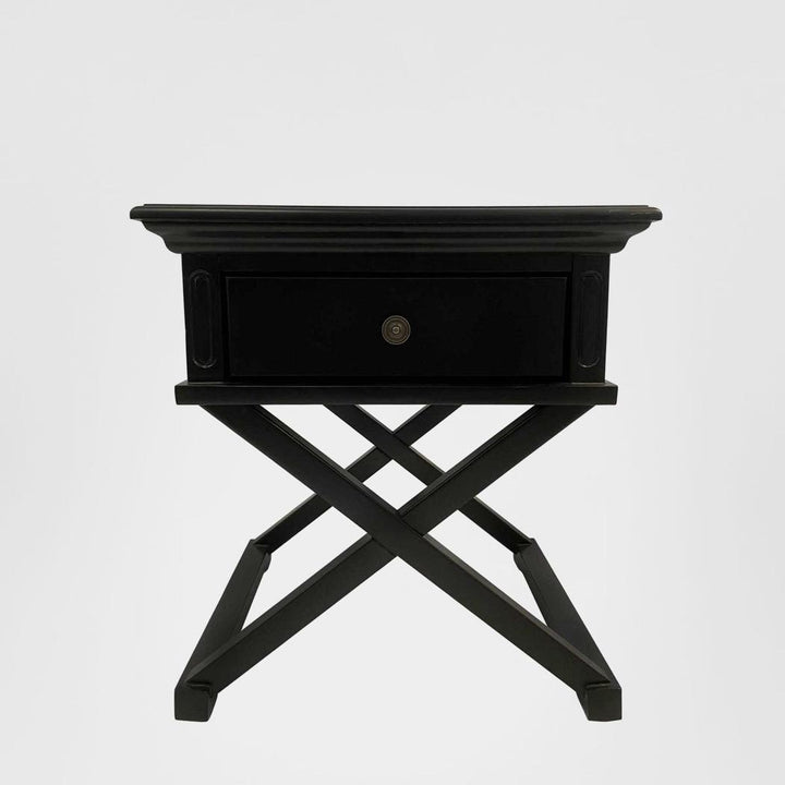 Sorrento Cross Leg Hamptons BedSide Table W/Drawer Black