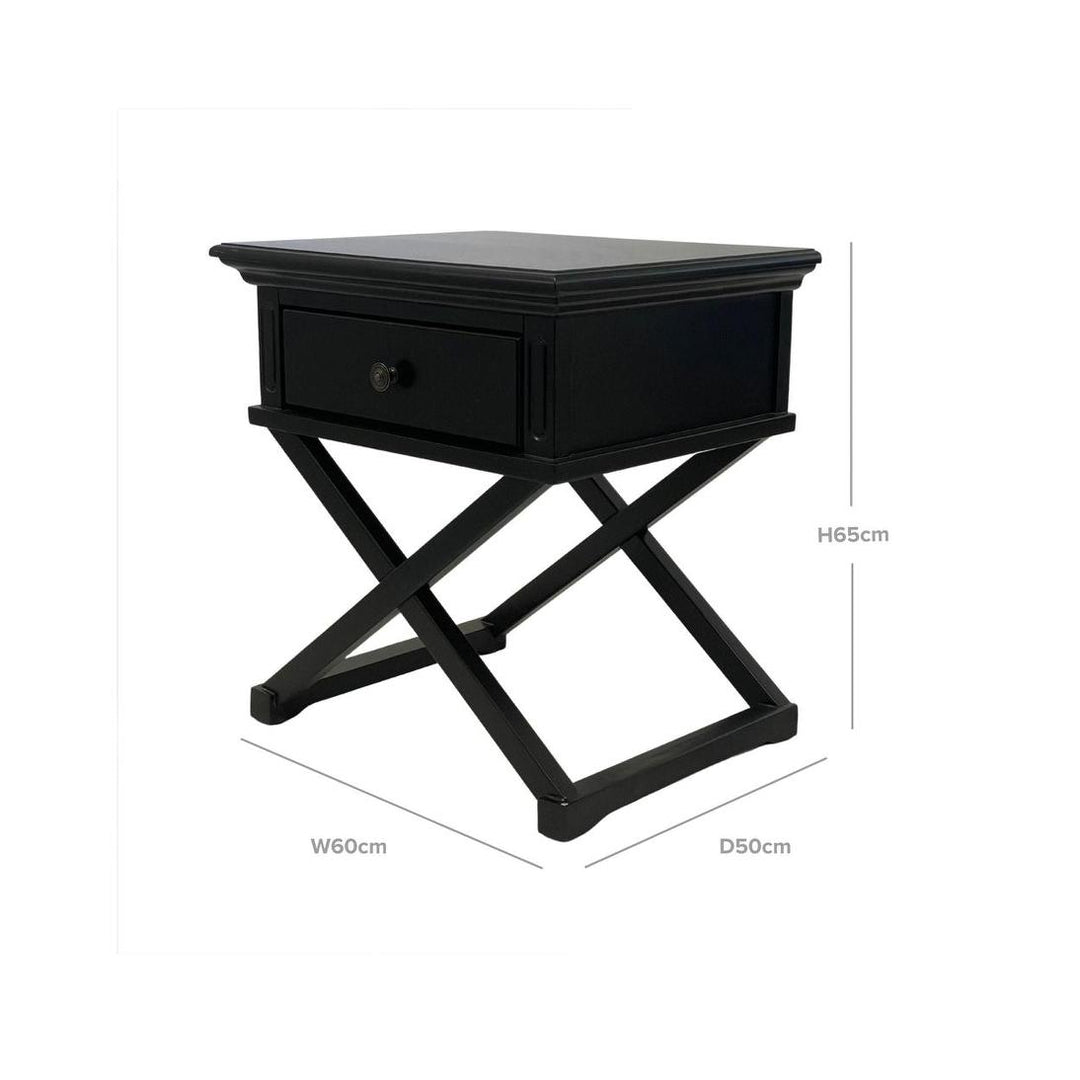 Sorrento Cross Leg Hamptons BedSide Table W/Drawer Black
