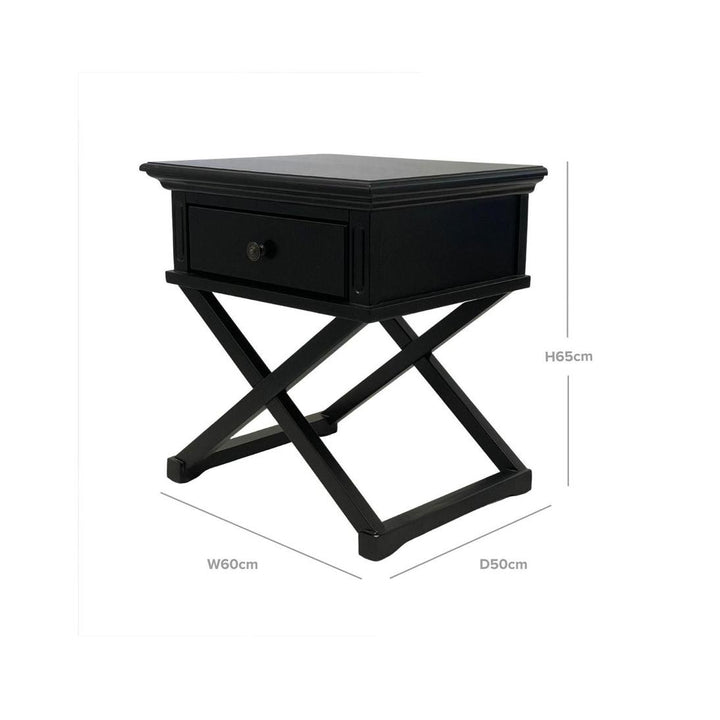 Sorrento Cross Leg Hamptons BedSide Table W/Drawer Black