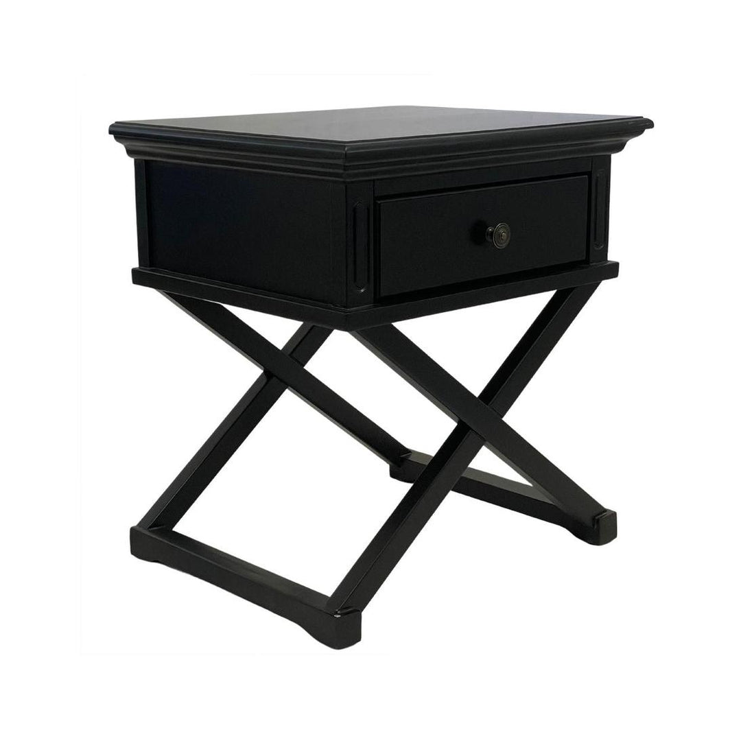 Sorrento Cross Leg Hamptons BedSide Table W/Drawer Black