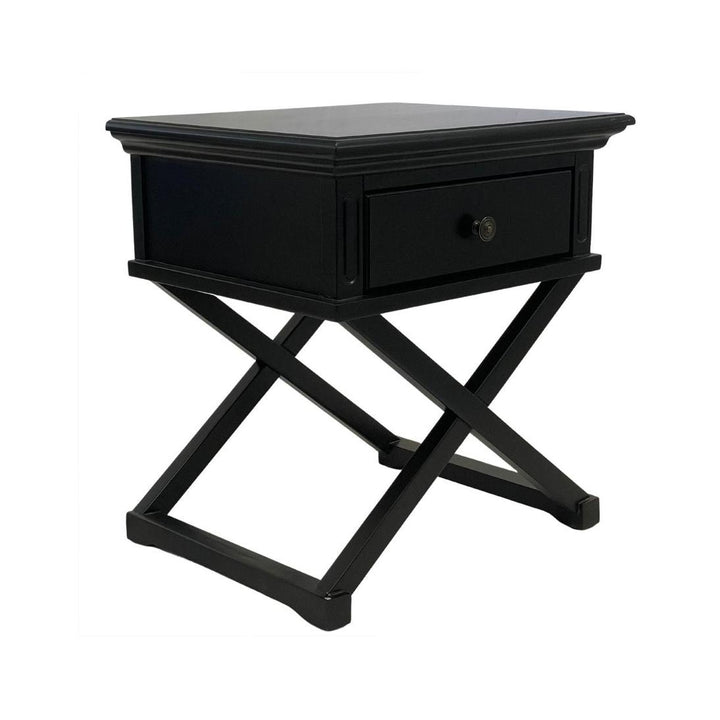 Sorrento Cross Leg Hamptons BedSide Table W/Drawer Black