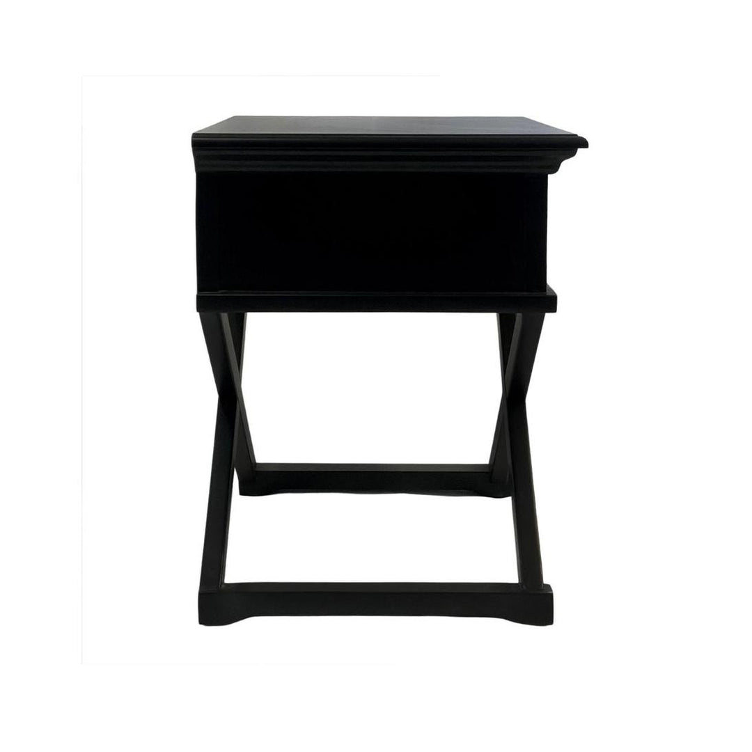 Sorrento Cross Leg Hamptons BedSide Table W/Drawer Black
