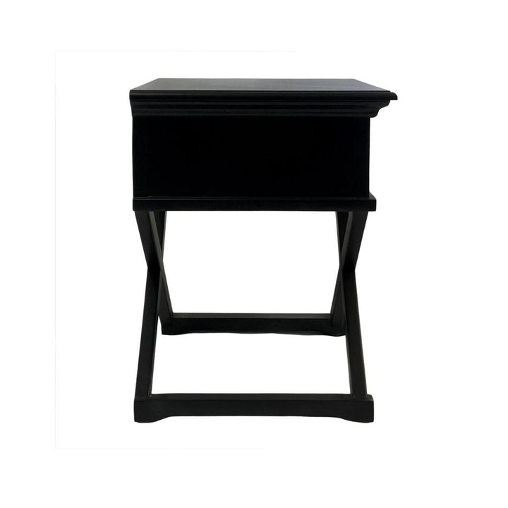 Sorrento Cross Leg Hamptons BedSide Table W/Drawer Black