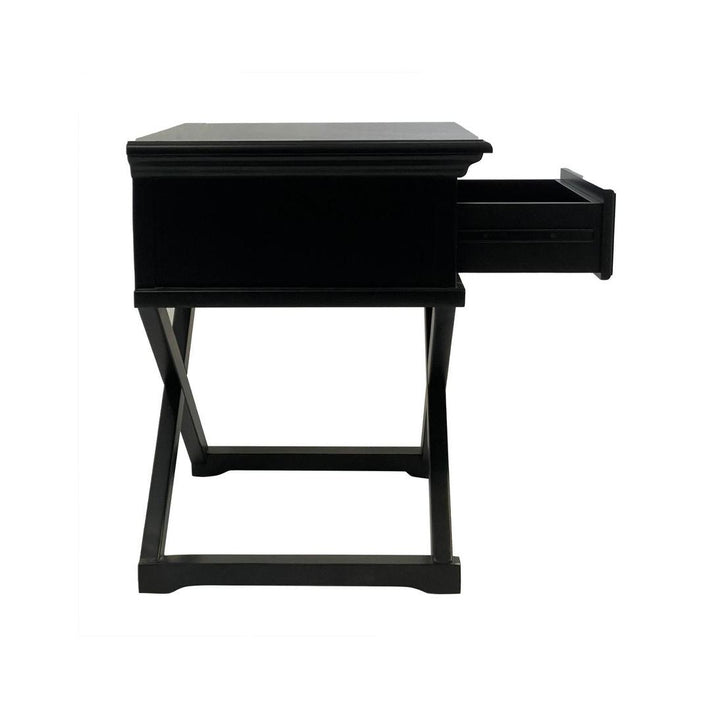 Sorrento Cross Leg Hamptons BedSide Table W/Drawer Black