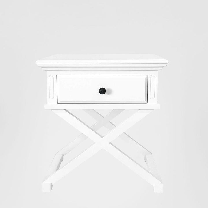 Sorrento Cross Leg Hamptons BedSide Table W/Drawer White