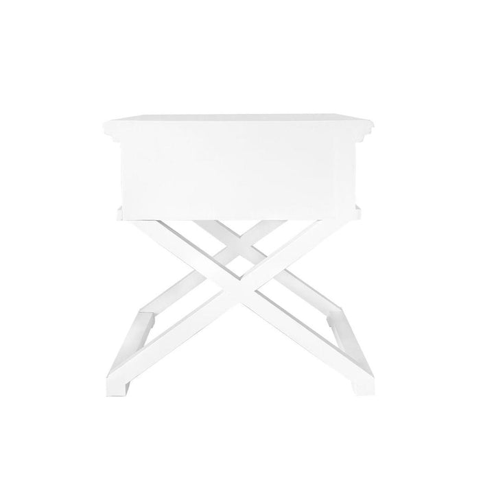 Sorrento Cross Leg Hamptons BedSide Table W/Drawer White
