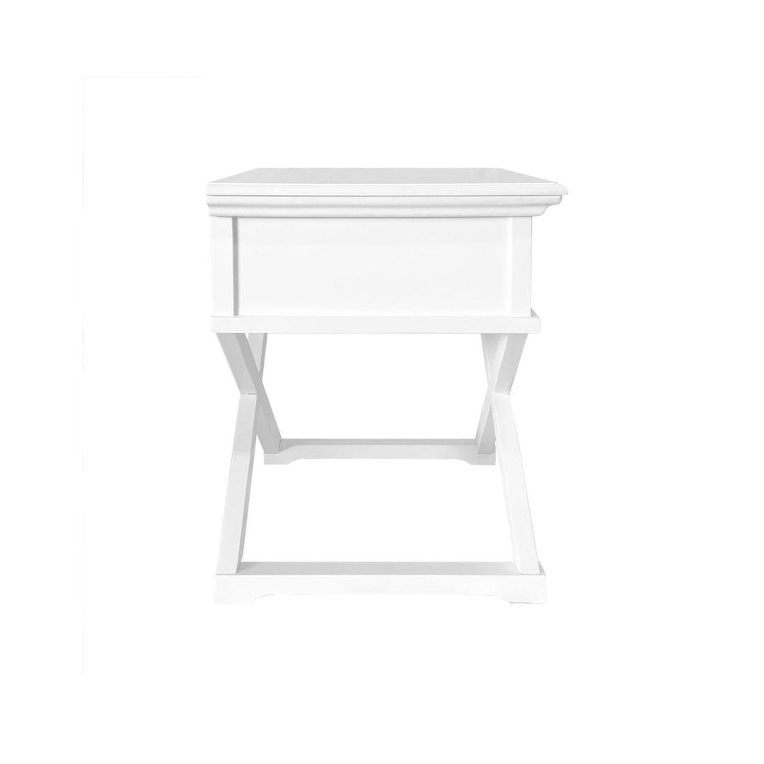 Sorrento Cross Leg Hamptons BedSide Table W/Drawer White