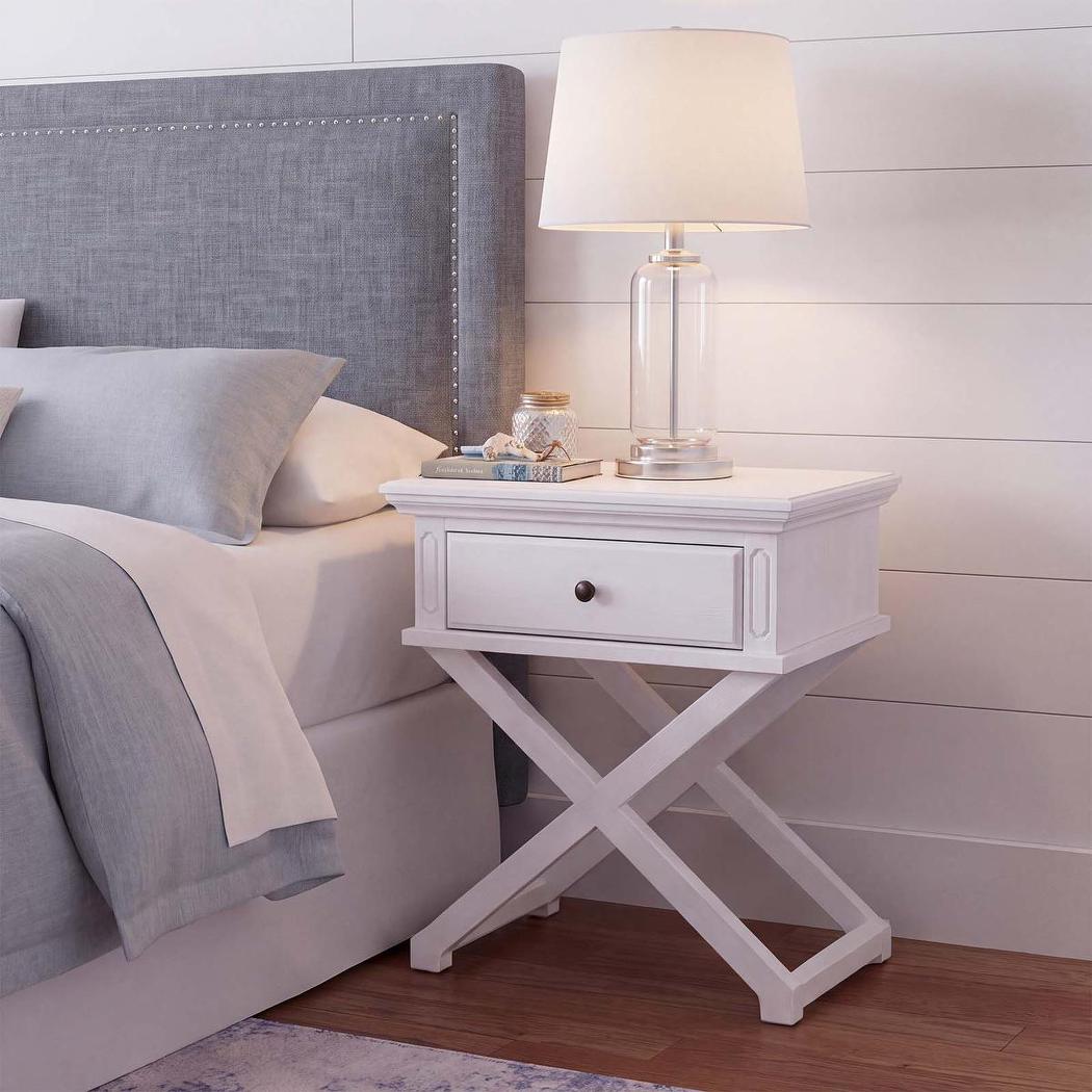 Sorrento Cross Leg Hamptons BedSide Table W/Drawer White