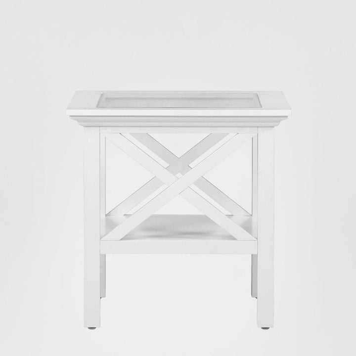 Sorrento Hamptons Square Side Table W/ Glass Top White