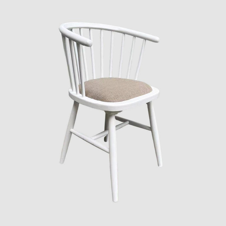 Round Curved Strip Back Elm Wood Dining Chair White