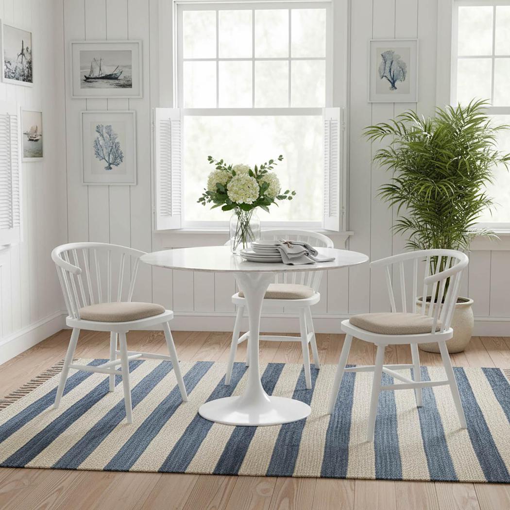Round Curved Strip Back Elm Wood Dining Chair White
