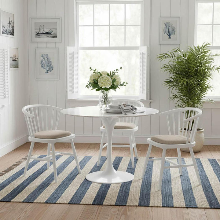 Round Curved Strip Back Elm Wood Dining Chair White